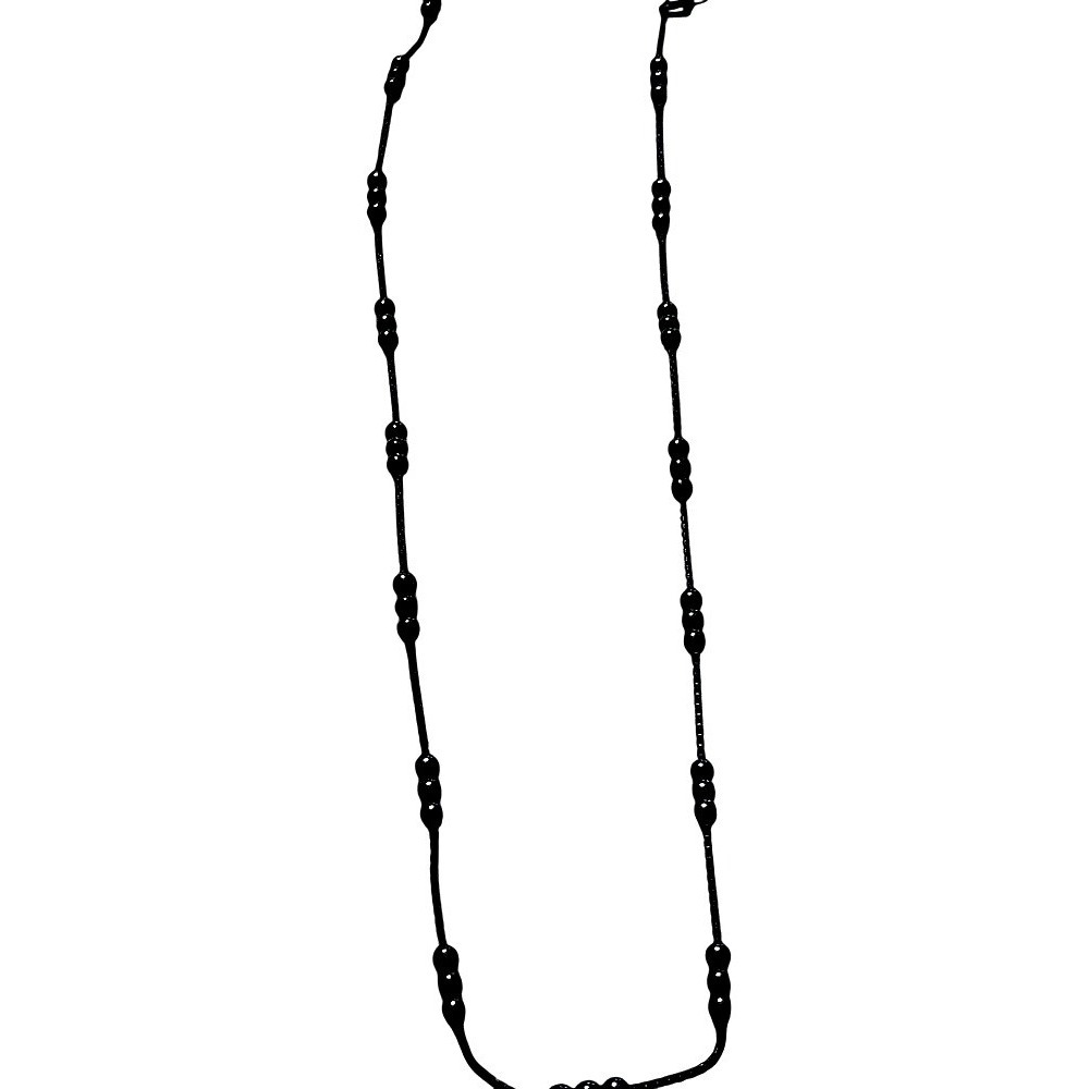 Gunmetal Box Chain Long Strand Necklace with Black Bead Accents Minimalist Style